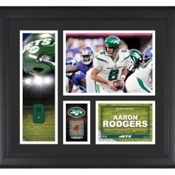 Wall Art|Photos^New York Jets Aaron Rodgers Framed 15" X 17" Player Collage With A Piece Of Game-Used Ball