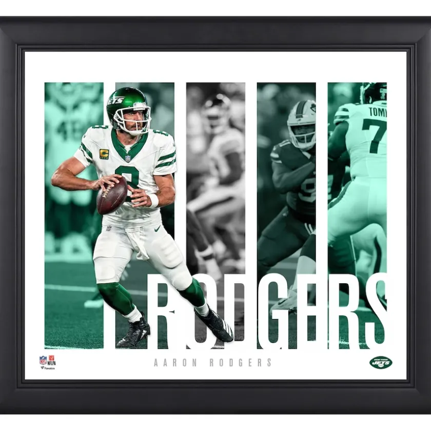 Photos|Prints & Artwork^New York Jets Aaron Rodgers Framed 15" X 17" Player Panel Collage