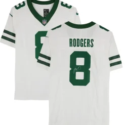 Autographed Items|Collectible Jerseys^New York Jets Aaron Rodgers Autographed White F.U.S.E. Nike Limited Jersey