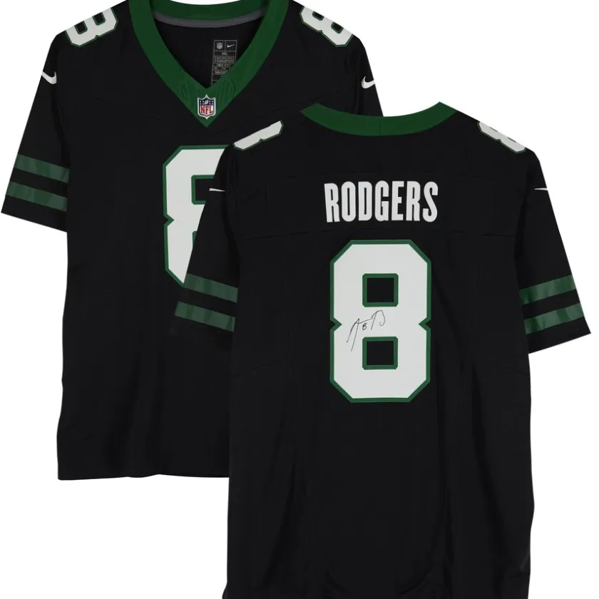 Autographed Items|Collectible Jerseys^New York Jets Aaron Rodgers Autographed Black F.U.S.E. Nike Limited Jersey