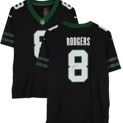 Autographed Items|Collectible Jerseys^New York Jets Aaron Rodgers Autographed Black F.U.S.E. Nike Limited Jersey