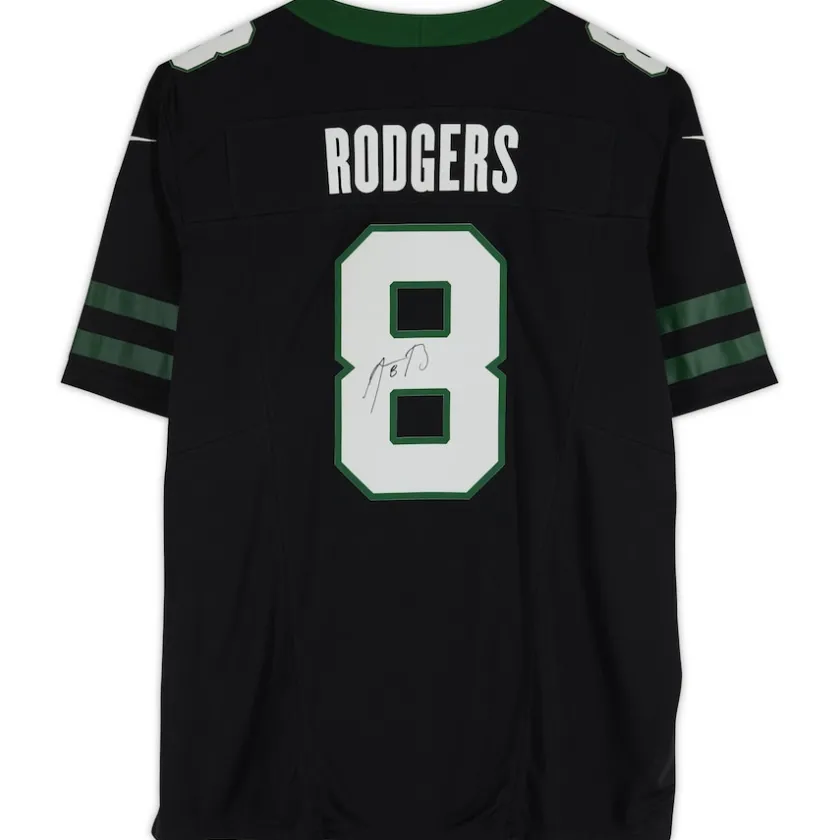 Autographed Items|Collectible Jerseys^New York Jets Aaron Rodgers Autographed Black F.U.S.E. Nike Limited Jersey