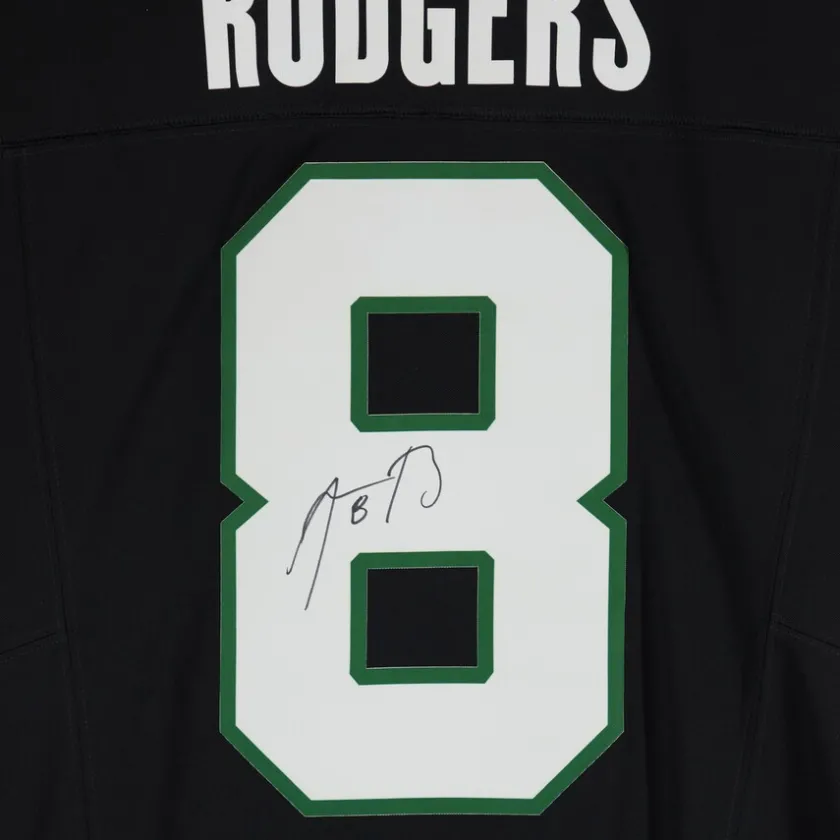 Autographed Items|Collectible Jerseys^New York Jets Aaron Rodgers Autographed Black F.U.S.E. Nike Limited Jersey