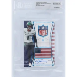 Trading Cards^New York Jets Ahmad Sauce Gardner Autographed 2022 Panini National Treasures American Treasures Booklet Relic #ATB-AG #1/1 BGS Authenticated Auto 10 Rookie Card
