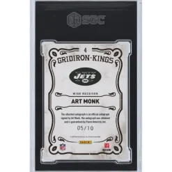 Trading Cards^New York Jets Art Monk Autographed 2010 Panini Threads Gridiron Kings #4 #5/10 SGC Authenticated 9.5/10 Card