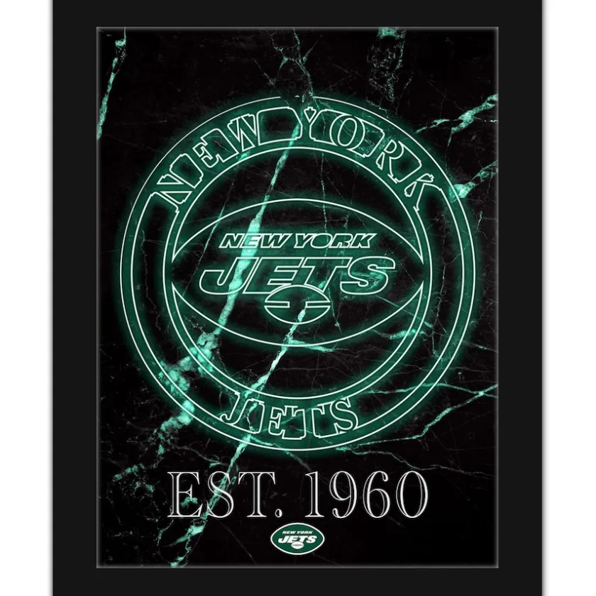 Game Room^New York Jets Black 12'' X 16'' Framed Circle Logo Print