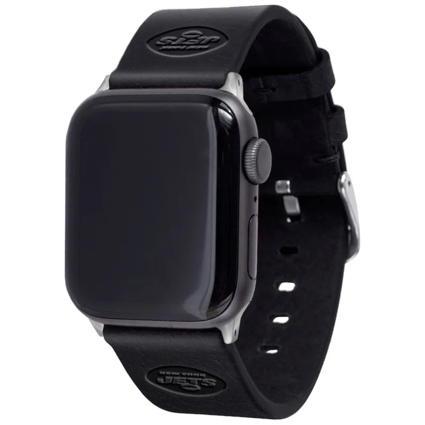 Accessories|Accessories^New York Jets Black Leather Apple Watch Band
