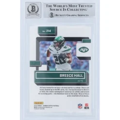 Trading Cards^New York Jets Breece Hall Autographed 2022 Panini Donruss Rated Rookie #214 Beckett Fanatics Witnessed Authenticated 9/10 Rookie Card