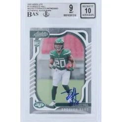 Trading Cards^New York Jets Breece Hall Autographed 2022 Panini Absolute #114 Beckett Fanatics Witnessed Authenticated 9/10 Rookie Card