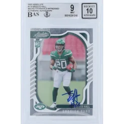 Trading Cards^New York Jets Breece Hall Autographed 2022 Panini Absolute #114 Beckett Fanatics Witnessed Authenticated 9/10 Rookie Card