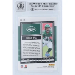 Trading Cards^New York Jets Breece Hall Autographed 2022 Panini Score #330 Beckett Fanatics Witnessed Authenticated 9/10 Rookie Card