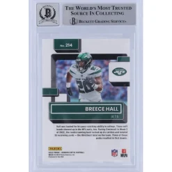 Trading Cards^New York Jets Breece Hall Autographed 2022 Panini Donruss Rated Rookie #214 Beckett Fanatics Witnessed Authenticated 10 Rookie Card