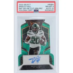 Trading Cards^New York Jets Breece Hall Autographed 2022 Panini Select Green Die-Cut #RS-BH #4/5 PSA Authenticated 8/10 Rookie Card
