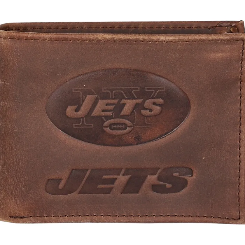 Accessories|Checkbooks-Wallets^New York Jets Brown Bifold Leather Wallet