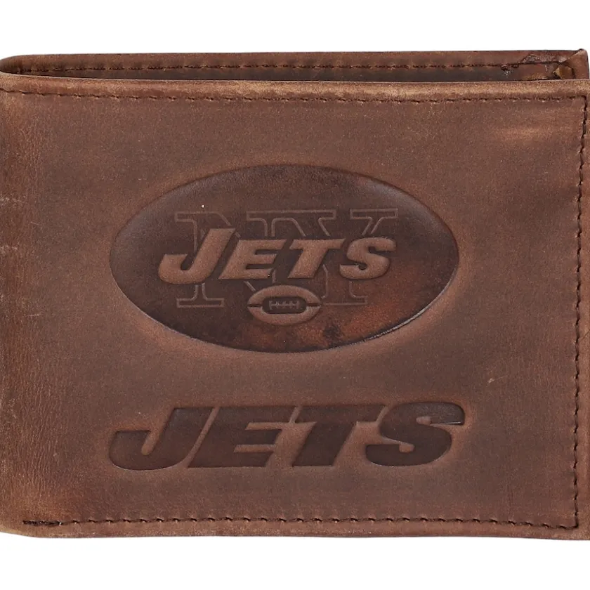Accessories|Checkbooks-Wallets^New York Jets Brown Bifold Leather Wallet