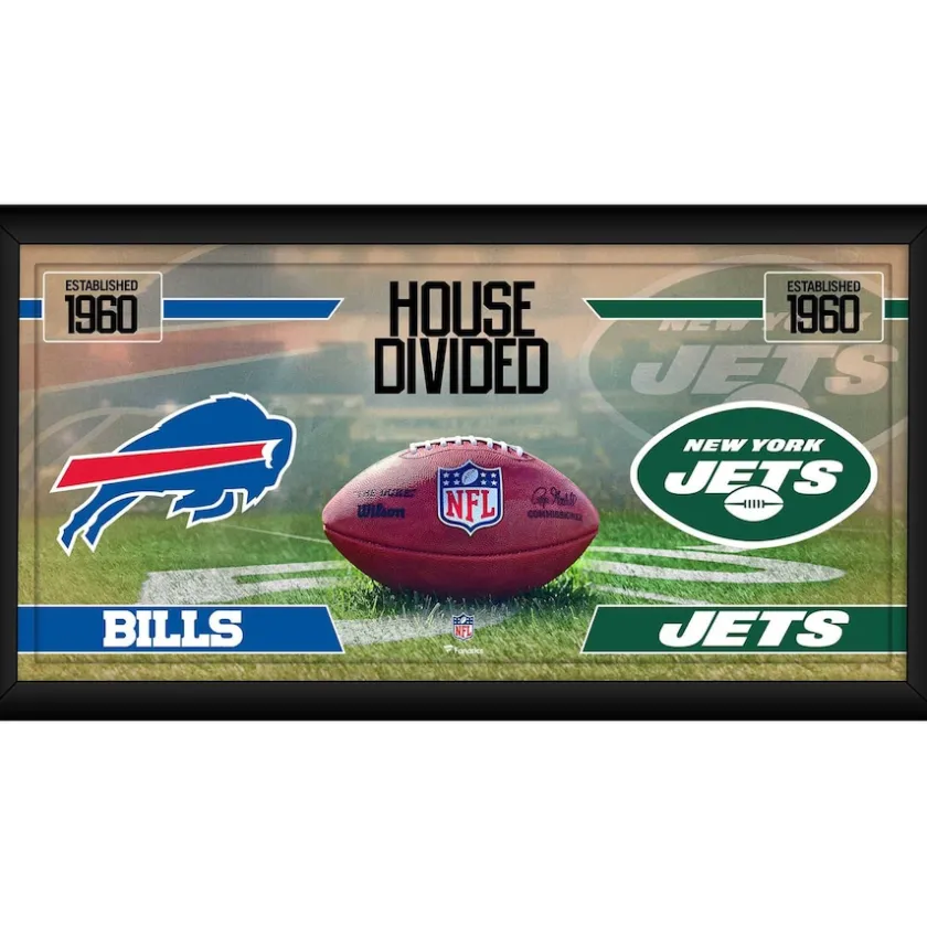 Wall Art|Photos^New York Jets Buffalo Bills Vs. Framed 10" X 20" House Divided Football Collage
