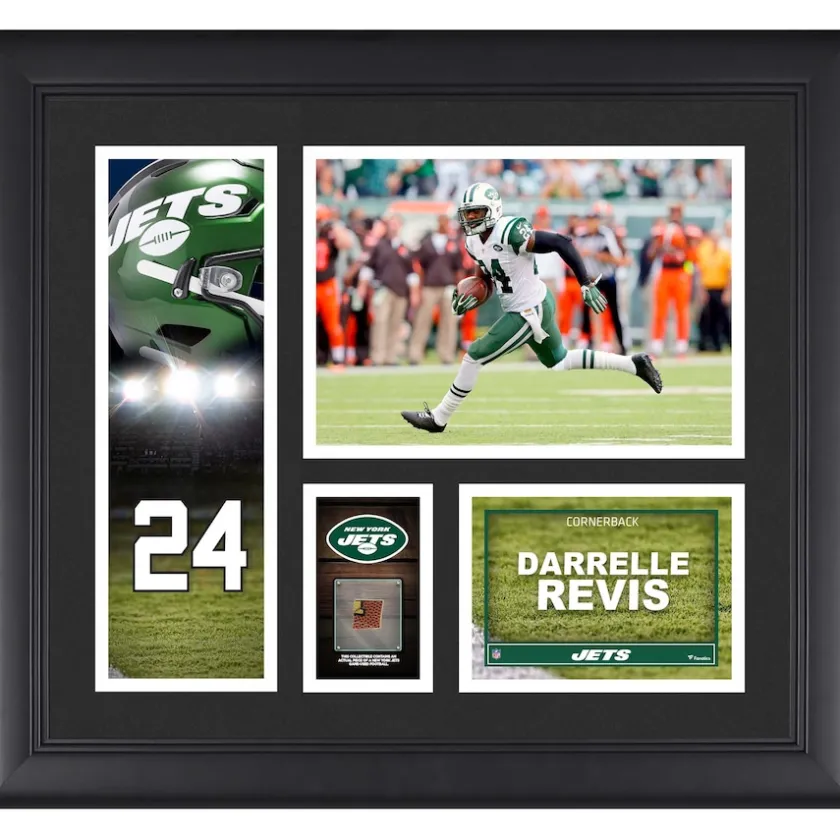 Photos|Prints & Artwork^New York Jets Darrelle Revis Framed 15" X 17" Player Collage With A Piece Of Game-Used Ball