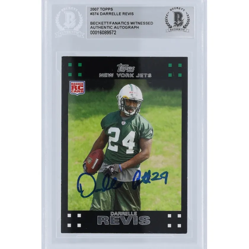 Trading Cards^New York Jets Darrelle Revis Autographed 2007 Topps #374 Beckett Fanatics Witnessed Authenticated Rookie Card