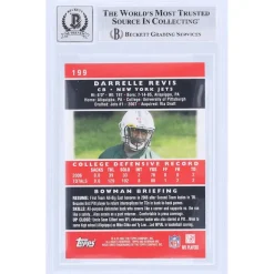 Trading Cards^New York Jets Darrelle Revis Autographed 2007 Bowman #199 Beckett Fanatics Witnessed Authenticated 10 Rookie Card
