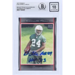 Trading Cards^New York Jets Darrelle Revis Autographed 2007 Bowman #199 Beckett Fanatics Witnessed Authenticated 10 Rookie Card With "HOF '23" Inscription