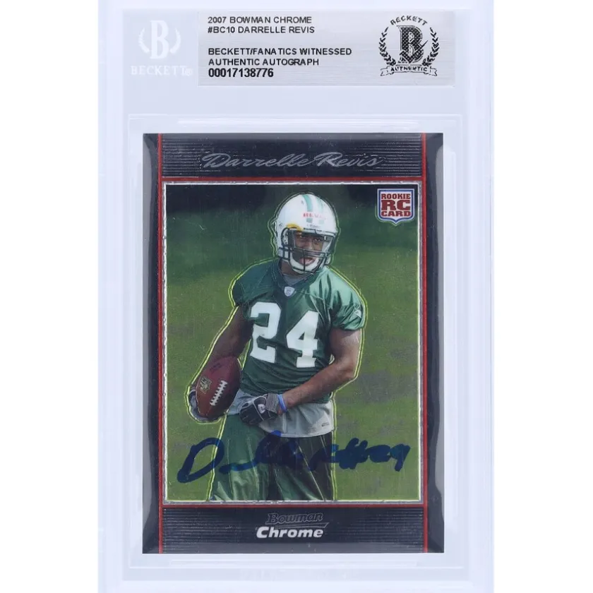 Trading Cards^New York Jets Darrelle Revis Autographed 2007 Topps Chrome #BC10 Beckett Fanatics Witnessed Authenticated Rookie Card