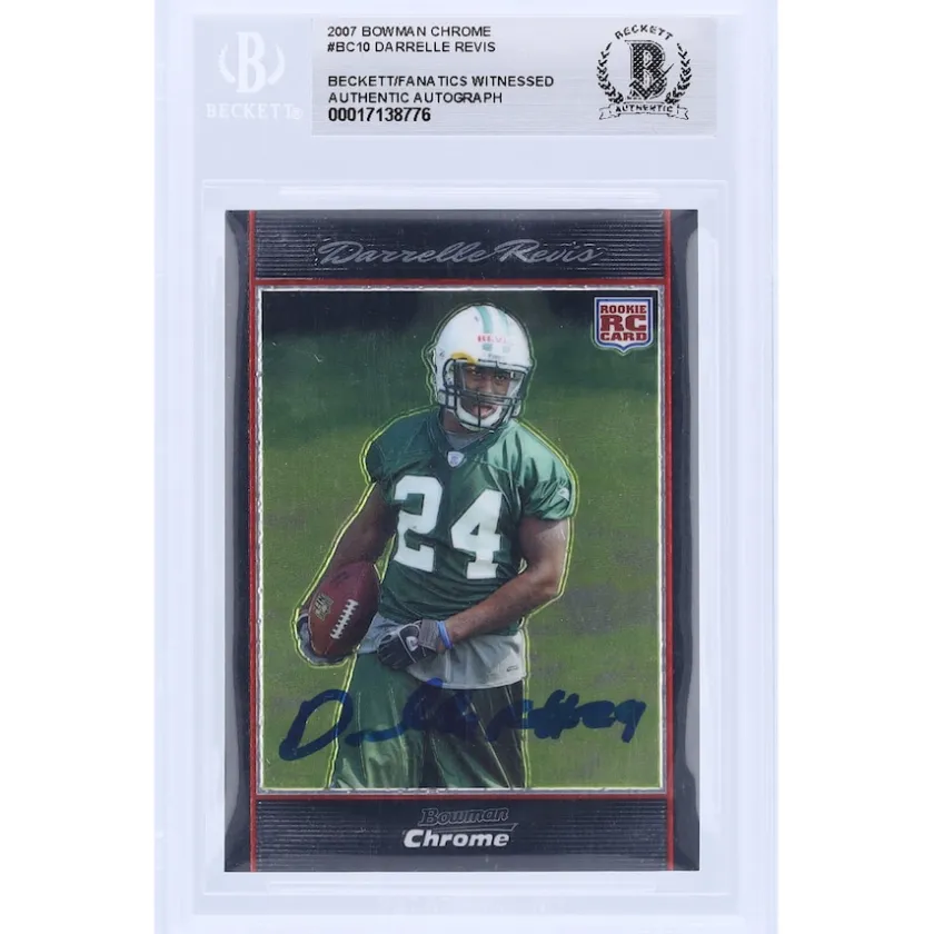 Trading Cards^New York Jets Darrelle Revis Autographed 2007 Topps Chrome #BC10 Beckett Fanatics Witnessed Authenticated Rookie Card