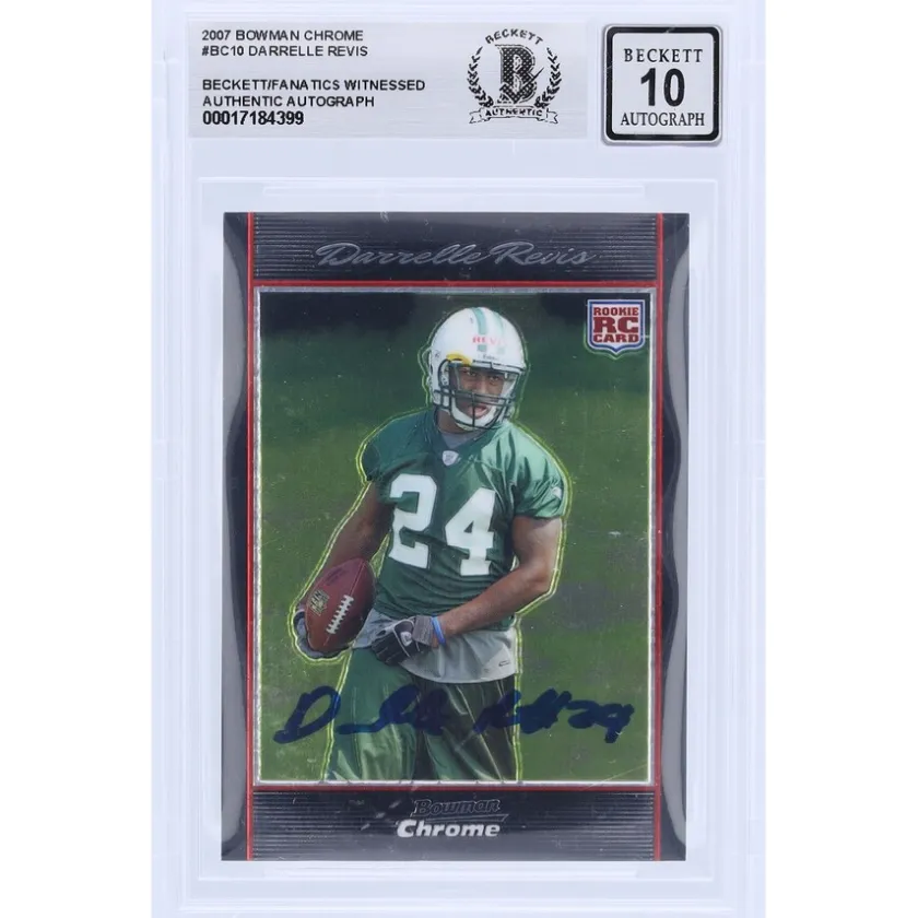 Trading Cards^New York Jets Darrelle Revis Autographed 2007 Topps Chrome #BC10 Beckett Fanatics Witnessed Authenticated 10 Rookie Card