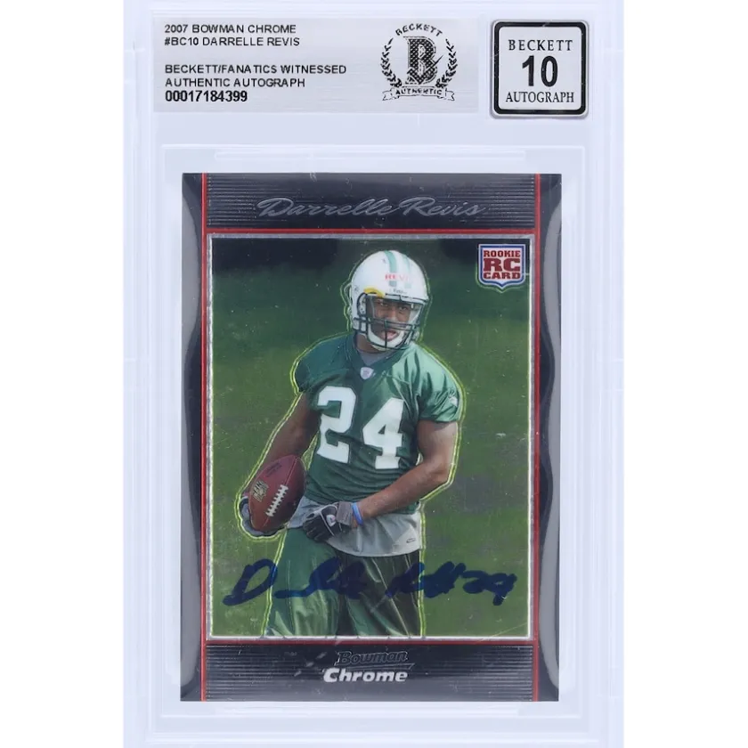 Trading Cards^New York Jets Darrelle Revis Autographed 2007 Topps Chrome #BC10 Beckett Fanatics Witnessed Authenticated 10 Rookie Card
