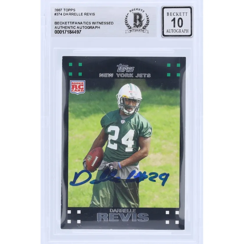 Trading Cards^New York Jets Darrelle Revis Autographed 2007 Topps #374 Beckett Fanatics Witnessed Authenticated 10 Rookie Card