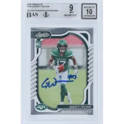 Trading Cards^New York Jets Garrett Wilson Autographed 2022 Panini Absolute #106 Beckett Fanatics Witnessed Authenticated 9/10 Rookie Card