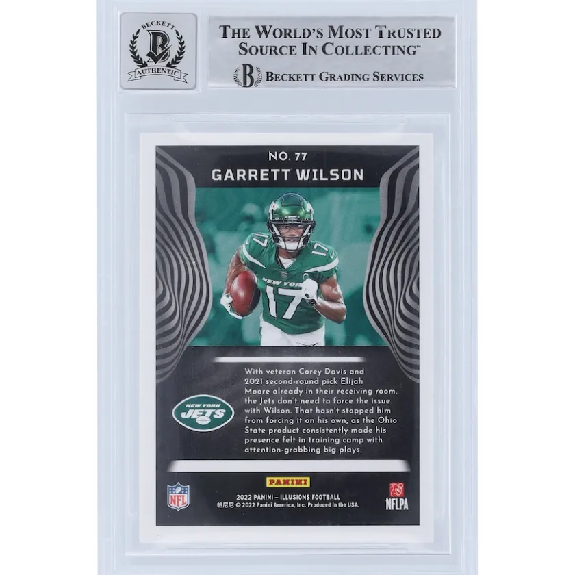 Trading Cards^New York Jets Garrett Wilson Autographed 2022 Panini Illusions #77 Beckett Fanatics Witnessed Authenticated 9/10 Rookie Card