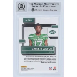 Trading Cards^New York Jets Garrett Wilson Autographed 2022 Panini Donruss Rated Rookie Canvas #306 Beckett Fanatics Witnessed Authenticated 10 Rookie Card