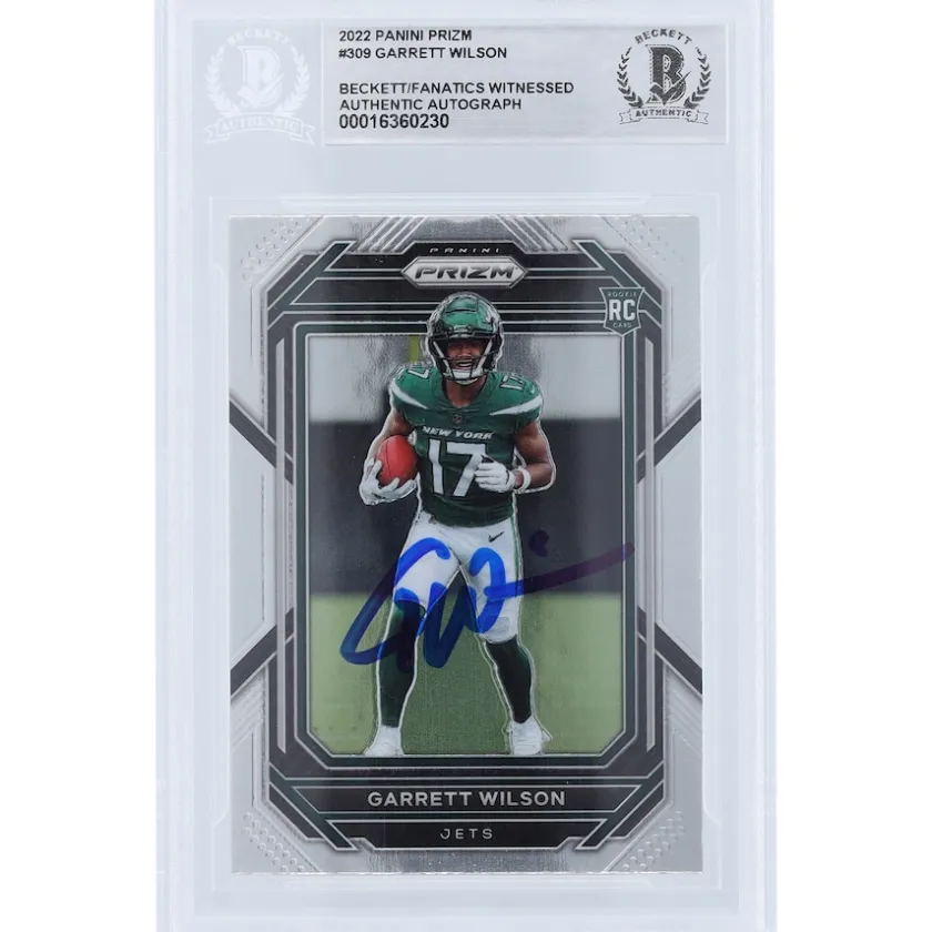 Trading Cards^New York Jets Garrett Wilson Autographed 2022 Panini Prizm #309 Beckett Fanatics Witnessed Authenticated Rookie Card