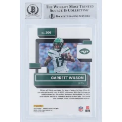 Trading Cards^New York Jets Garrett Wilson Autographed 2022 Panini Donruss Optic Rated Rookie #206 Beckett Fanatics Witnessed Authenticated 9/10 Rookie Card With 