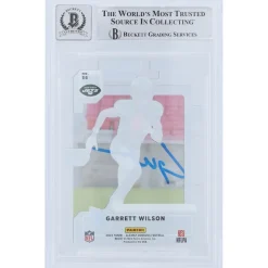 Trading Cards^New York Jets Garrett Wilson Autographed 2022 Panini Clearly Donruss Rated Rookie #56 Beckett Fanatics Witnessed Authenticated 9/10 Rookie Card