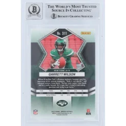 Trading Cards^New York Jets Garrett Wilson Autographed 2022 Panini Mosaic #311 Beckett Fanatics Witnessed Authenticated 9/10 Rookie Card With