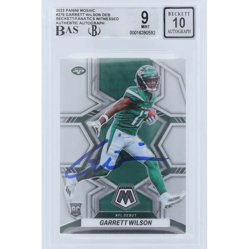 Trading Cards^New York Jets Garrett Wilson Autographed 2022 Panini Mosaic NFL Debut #276 Beckett Fanatics Witnessed Authenticated 9/10 Rookie Card