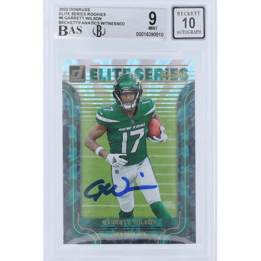 Trading Cards^New York Jets Garrett Wilson Autographed 2022 Panini Donruss Elite Series Rookies #ESR-6 Beckett Fanatics Witnessed Authenticated 9/10 Rookie Card