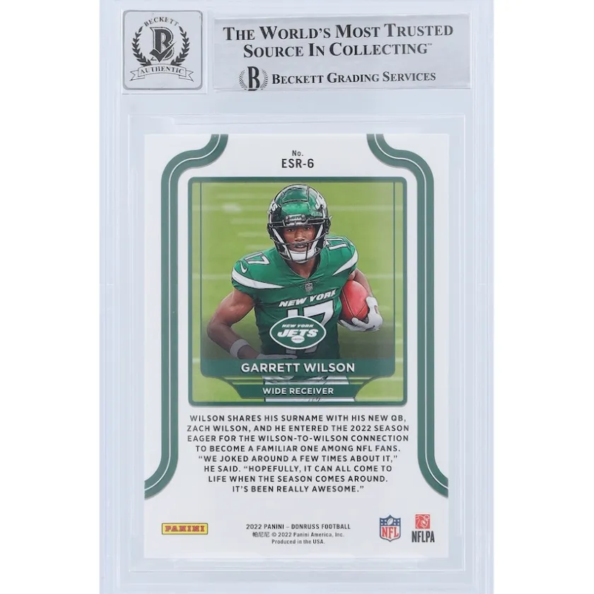 Trading Cards^New York Jets Garrett Wilson Autographed 2022 Panini Donruss Elite Series Rookies #ESR-6 Beckett Fanatics Witnessed Authenticated 9/10 Rookie Card