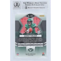 Trading Cards^New York Jets Garrett Wilson Autographed 2022 Panini Mosaic #311 Beckett Fanatics Witnessed Authenticated 9/10 Rookie Card