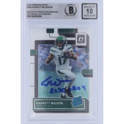 Trading Cards^New York Jets Garrett Wilson Autographed 2022 Panini Donruss Optic Rated Rookie #206 Beckett Fanatics Witnessed Authenticated 10 Rookie Card With "2022 OROY" Inscription