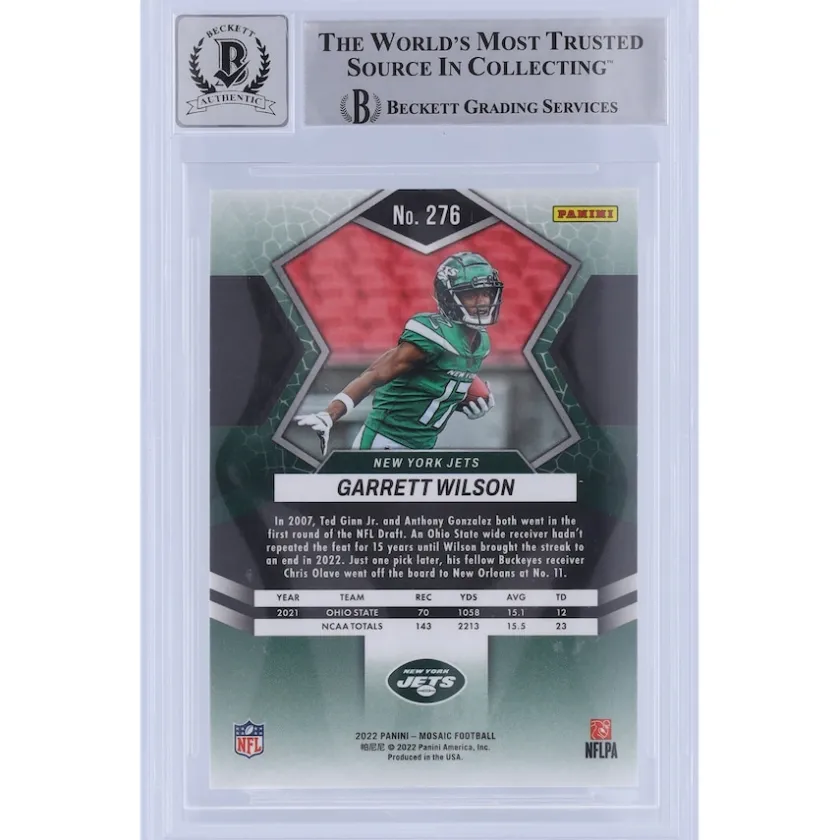 Trading Cards^New York Jets Garrett Wilson Autographed 2022 Panini Mosaic NFL Debut #276 Beckett Fanatics Witnessed Authenticated 10 Rookie Card
