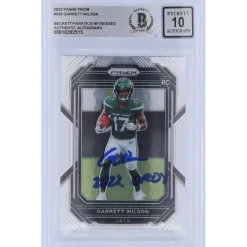 Trading Cards^New York Jets Garrett Wilson Autographed 2022 Panini Prizm #309 Beckett Fanatics Witnessed Authenticated 10 Rookie Card With "2022 OROY" Inscription