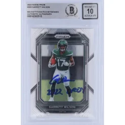 Trading Cards^New York Jets Garrett Wilson Autographed 2022 Panini Prizm #309 Beckett Fanatics Witnessed Authenticated 10 Rookie Card With "2022 OROY" Inscription
