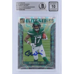Trading Cards^New York Jets Garrett Wilson Autographed 2022 Panini Donruss Elite Series Rookies #ESR-6 Beckett Fanatics Witnessed Authenticated 10 Rookie Card