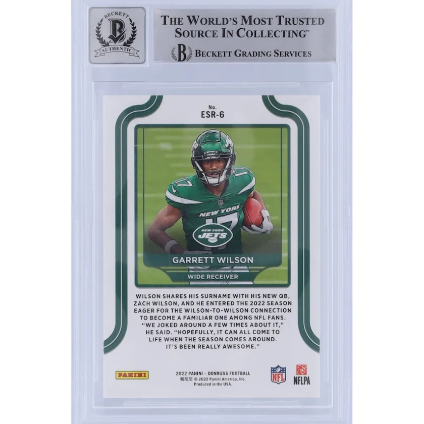 Trading Cards^New York Jets Garrett Wilson Autographed 2022 Panini Donruss Elite Series Rookies #ESR-6 Beckett Fanatics Witnessed Authenticated 10 Rookie Card