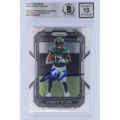 Trading Cards^New York Jets Garrett Wilson Autographed 2022 Panini Prizm #309 Beckett Fanatics Witnessed Authenticated 10 Rookie Card