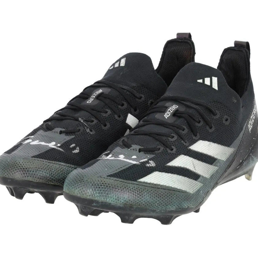 Cleats & Shoes|Autographed Items^New York Jets Garrett Wilson Autographed Game-Used Black/Gray Adidas Cleats From The 2023 NFL Season