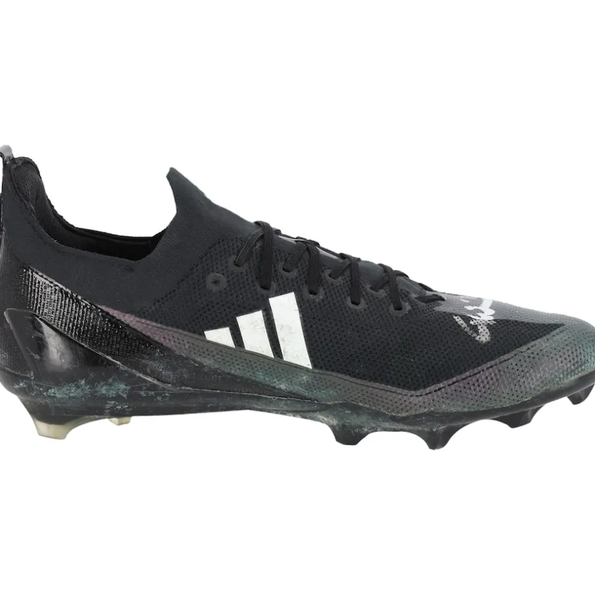 Cleats & Shoes|Autographed Items^New York Jets Garrett Wilson Autographed Game-Used Black/Gray Adidas Cleats From The 2023 NFL Season