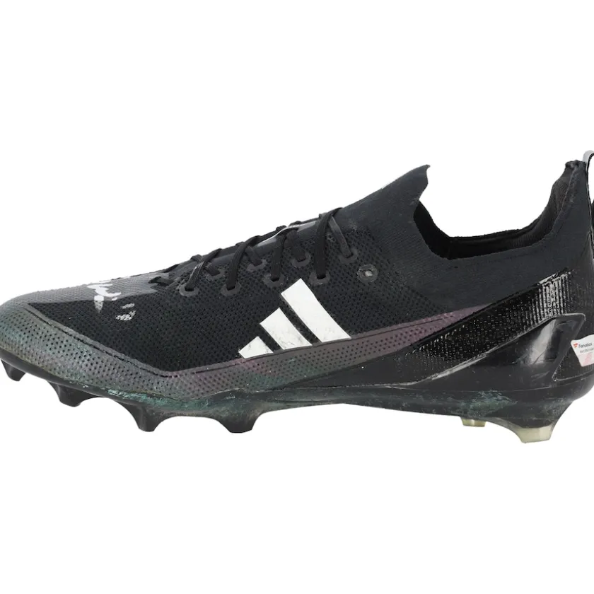 Cleats & Shoes|Autographed Items^New York Jets Garrett Wilson Autographed Game-Used Black/Gray Adidas Cleats From The 2023 NFL Season